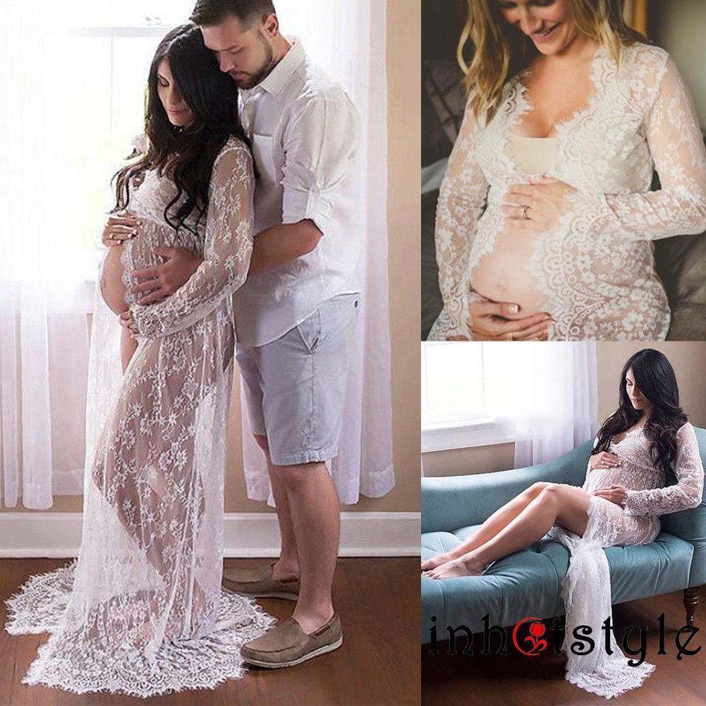 a.a-embarazada mujer frontal split largo maxi vestido de maternidad vestido de fotografía fotografía