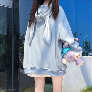 Suéter De Las Mujeres Japonesas Lindos Orejas De Conejo Con Capucha Suelta Superior Versión Coreana Principios Otoño 01 Nuevo fashio : 01