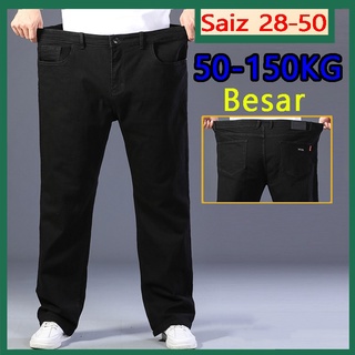 [Sáz Besar 28-50] Jeans Slack Hitam elástico Yang Selesa hombres tallas grandes Jeans