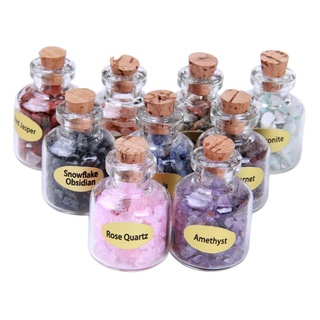 liek 9 mini botellas de piedras preciosas chip cristal curativo gema caída reiki wicca stones set (9)