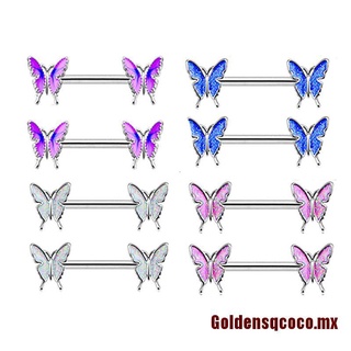 Goldensqcoco - Piercing de mariposa, esmalte, mariposa, pezón, barra de acero inoxidable (2)