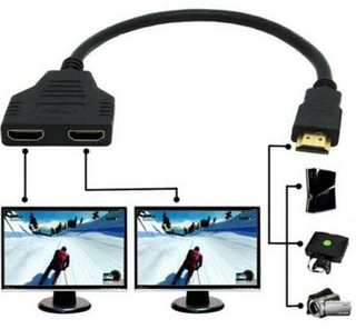 hdmi divisor 1 entrada macho a 2 salidas hembra puerto adaptador de cable convertidor 1080p para juegos, videos, dispositivos multimedia rx (8)
