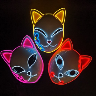 Demon Slayer LED Light Funny Fox Mask Tanjirou Nezuko Zenitsu Sabito Makomo Animation Fox Mask LED Light Mask for Festival Cos