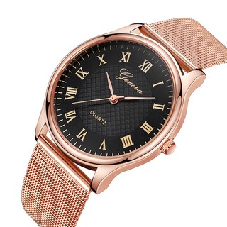 reloj de cuarzo de oro rosa unisex de acero inoxidable a la moda para mujer