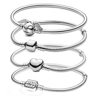 Brazalete Pandora Moments cadena de serpiente con broche de corazón Plata Plateada DIY Joyería