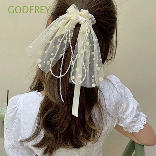 GODFREY Retro Ponytail Holder Sweet Hair Rope Bow Scrunchies Pearl Gift Hair Accessories Mesh Temperament For Women Hair Band