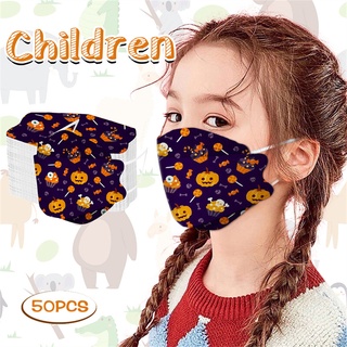Halloween Children KF94 Printed Mask Willow-Shaped Fish Mouth-Shaped Adjustable Earrings 10PC javae.mx