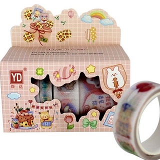 Washi Tape Tipo Caja 5 cintas, diseños Cintas Decorativas Kawaii Cinta Sticker (1)