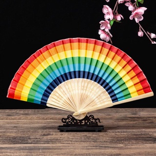 FOS verano arco iris de mano plegable ventilador para boda fiesta decoración Festival danza rendimiento suministros (6)