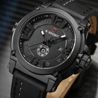naviforce - reloj de cuero negro para hombre, resistente al agua, analógico, reloj deportivo, pantalla de la semana