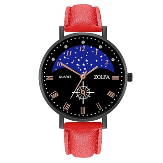 zolfa reloj de pulsera de cuarzo de lujo con correa de cuero para mujer (rojo)