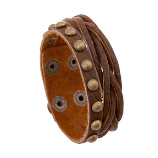 Pulsera de moda para hombre nueva creativa marrón Lychee patrón de cuero de ganado pulsera Retro multicapa europea y americana tejida pulsera