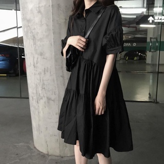 Falda Femenina Verano 2021 Nuevo Estilo Versión Coreana Slimmer Look Vestido Estudiante Suelto Hepburn Pequeño Negro Una Línea De Media Longitud
