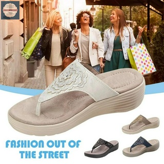 las mujeres zapatillas de estilo bohemia zapatos de verano de las mujeres tacones sandalias flores cuñas zapatos playa chanclas