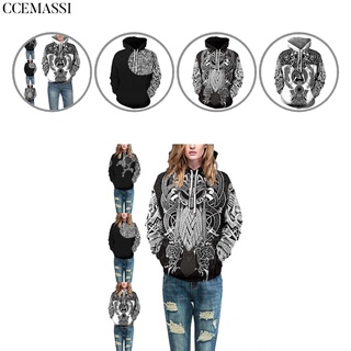 ccemassi Men Women Couple Hoodie Ethnic Print Drawstring Hoodie Comfy for Office
