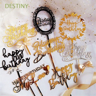DESTINY Regalos Cake Topper Baby Shower Acrilico Feliz cumpleaños De oro y plata Glitter Fuentes del partido Decoracion Postre de periodicos