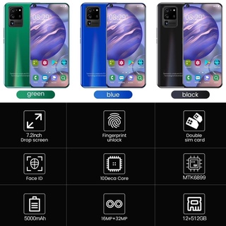 2020 nuevo S30U Pro pantalla completa Smartphone con gran memoria Smartphone 12GB RAM+512GB reconocimiento facial Smartphone con sistema Android tarjeta Dual soporte T tarjeta Smartphone (2)
