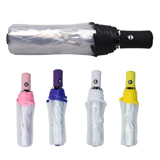 ready stock paraguas transparente paraguas automático compacto plegable, transparente + borde negro