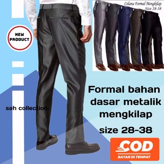 Uk 27-38 hombres pantalones formales Material brillante Slimfit Metallic Base pantalones de trabajo