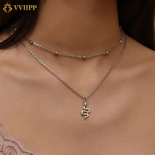 Two Layers Gold Fashion Necklace Beads Snake Chain Necklace Women Jewelry Accessories Gift (1)