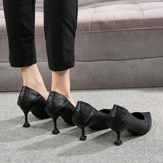 Zapatos de tacón alto de cuero suave para mujer2020Primavera y otoño nuevos zapatos versátiles zapatos de trabajo de negocios de tacón de aguja zapatos de cuero negro de mujer (4)