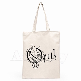 Opeth Heavy Metal Rock Band lona Simple de dibujos animados impresión bolsas de compras niñas moda vida Casual Pacakge bolsa de mano (1)