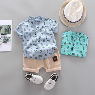 Para Niños Verano Impreso Cuello Manga Corta Camisas + Pantalones Cortos De Dos Piezas Conjunto
