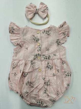 Jx-0-24 Meses mameluco De bebé con estampado Floral con cuello redondo+banda De cabello Para niñas (9)