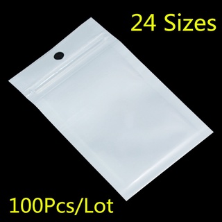 100 bolsas de plástico pequeñas blancas/transparentes con cierre de cremallera, con cremallera, auto sellada, transparente, ziplock, bolsa de embalaje de polietileno