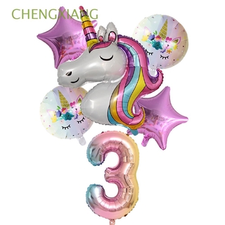 chengxiang 3d papel de aluminio globo de gran tamaño globo de aluminio unicornio fiesta de cumpleaños decoración de juguetes clásicos globo accesorios 6 unids/set decoración de boda 32 pulgadas arco iris gradiente