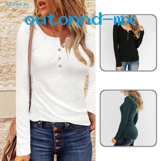Outonnd Autumn Winter Long Sleeve Top Solid Color Knitted Pullover Blouse Patchwork for Daily Wear