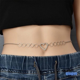 [Qingyu] mujeres moda diamantes de imitación corazón cintura cadena cinturón cristal cuerpo cadena fiesta joyería (1)