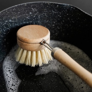 cepillo de bambú con mango de madera, arandela de platos de mango largo, plato de olla, sisal, cepillo de olla, herramienta de limpieza de cocina (2)