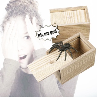 Gag Gift Tricky Toy Funny Prank Spider Wooden Scare Box Lifelike for Kids Adult