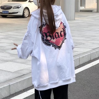 (Listo Stock) Sudadera Con Capucha Blanca Mujer Estudiante Versión Coreana Abrigo Suelto Bordado Largo