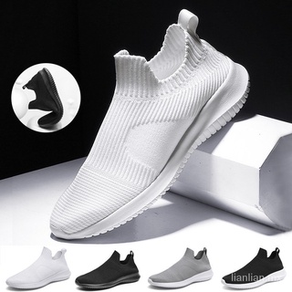 Ready Stock 36-46 Kasut Kasual Lelaki Men Slip On Shoes Lightweight Casual White Sneakers Plus Size Soft Breathable uxo0