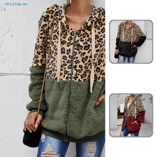 shijiag sudadera con capucha con cordón de leopardo estampado señora abrigo suelto para invierno