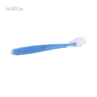 cuchara de silicona suave para bebés/cuchara de detección de temperatura de color caramelo/utensilios de alimentación para bebés