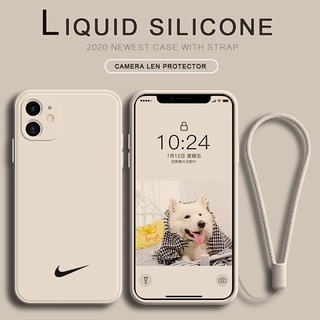 Funda IPhone X Xs Max 8 Plus 12 Case Soft Casing Iphone 12 Mini 11 Pro X XS 12Pro MAX 7plus 8plus SE 2020 2 7 Plus Casing with Strap Liqiud Silicone Cases Wrist Strap Phone Back Casing Camera Lens Protector Shookproof Lanyard Full Cover
