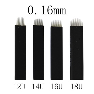 50 unidades NANO negro 0,16mm forma de U 12U 14U 16U 18U Microblading agujas para suministros de maquillaje Permanente cuchillas manual para cejas