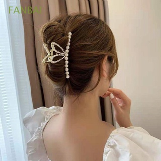 FANBAI Elegante Garra de perla Coreano Horquilla Pinzas de cangrejo coreanas Arco Aleación Grande Bañarse Tiara Orejas de conejo Horquilla femenina