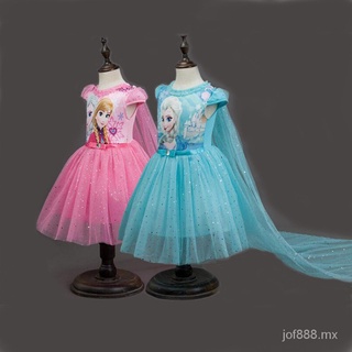 YL🔥Stock listo🔥Vestido de verano de las niñas Cosplay Anna Elsa vestido de dibujos animados princesa vestidos para fiesta disfraz de nieve reina bebé niña vestidos