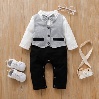 ╭trendywill╮Newborn Infant Baby Boy Bow Button Gentlemen Romper Jumpsuit Playsuit Outfits