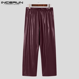 INCERUN Hombres Moda 3 Colores Cuero Cintura Elástica Color Sólido Suelto Pantalones Largos (7)