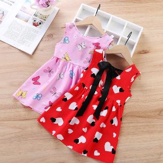 【XIROATOP】0-8Years Summer Sweet Kids Baby Girls Sleeveless Dress Cotton Printing Princess Dresses