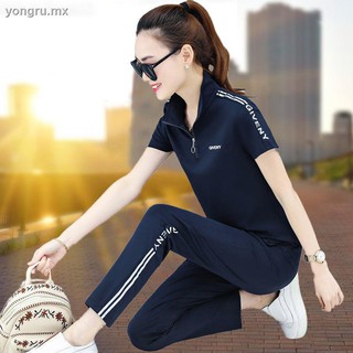 [algodón puro] casual ropa deportiva de dos piezas mujeres s 2021 verano nueva versión coreana de gran tamaño camiseta de manga corta traje de las mujeres