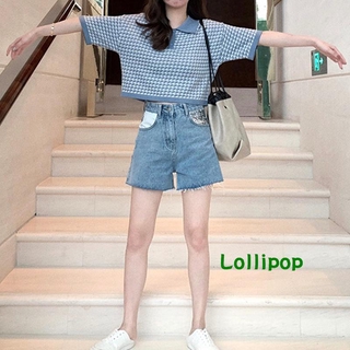 LOLQ-mujer estampado Polo camisa manga corta Turn-down cuello estilo suelto (8)