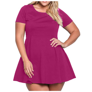 Women's Fashion Casual Solid Color O-Neck Slim Soft Short Sleeve Dress (7)