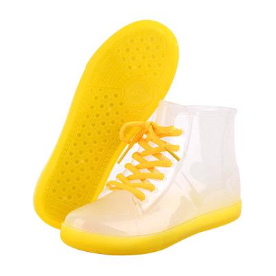 Nuevos zapatos de lluvia cristal señoras zapatos transparentes con botas cortas botas de lluvia