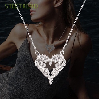 STEETREND Simulación Colgante Diamante completo Accesorios Collar En forma de corazon Boda Sentido del lujo Diamante Cadena de clavícula